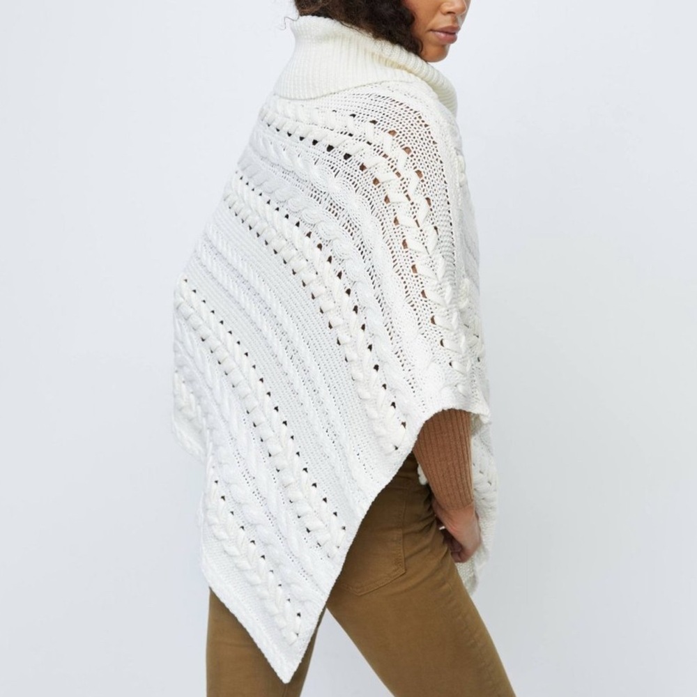 Anthropologie Asymmetrical Poncho Sweater Turtleneck Cable Knit Womens Size M - Picture 2 of 12